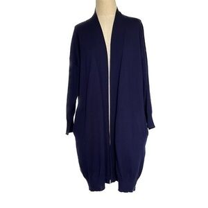 +Beryll Blue Cashmere Blend Open Front Cardigan with Pockets One Size